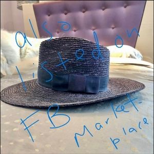 BRIXTON Navy Straw Wide Brim Fedora Hat - XS (Size 6 3/4 OR 54cm)